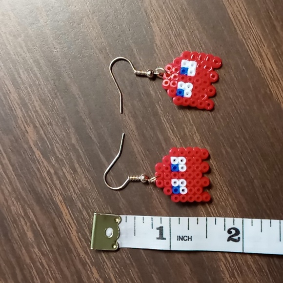 Hand Crafted Jewelry - Red Monster Earrings Handmade with Perler Beads